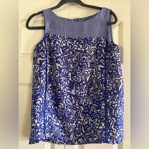 Loft Blouse Sleeveless Indigo Cobalt Blue Top Shirt contrast zipper Size XS